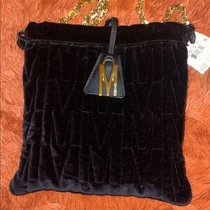 Moschino Black Velvet Shoulder Bag with Gold M Charm and Chain Strap